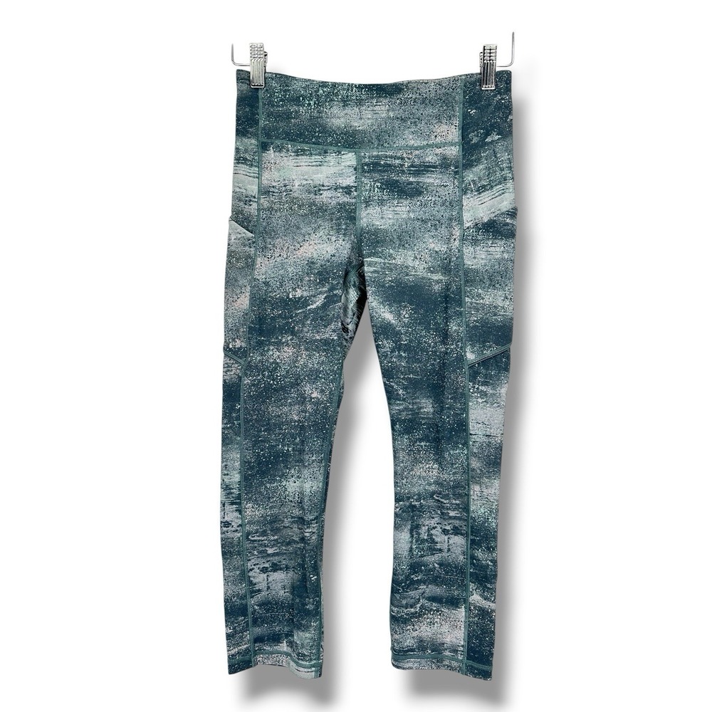 Lululemon Speed Up Crop Leggings 6 Blue Abstract Print Athletic Gym Athleisure